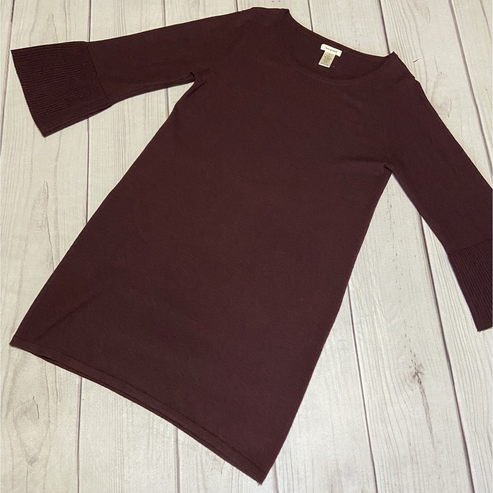 Max Studio Burgundy Red Bell Flare Sleeve Knit Sweater Dress Womens Size S